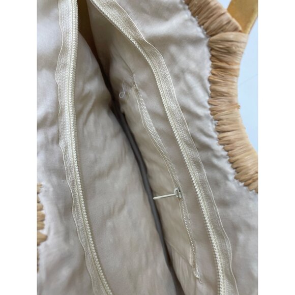 Cee Klein Woven Straw Tote Bag With Wooden Handle & Beaded Butterfly Design - Picture 8 of 9